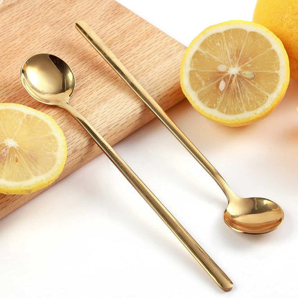 4-Pack 6.7" Gold Coffee & Tea Spoons – Long Handle Stainless Steel