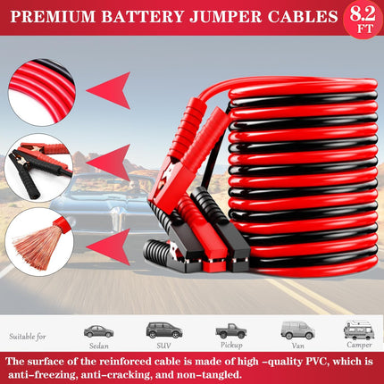 Car Roadside Emergency Kit, Jumper Cables, Tow Straps, Safety Hammer, Gloves