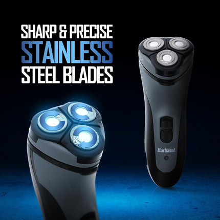 Barbasol Rotary Shaver Rechargeable Electric Razor Stainless Steel Blades Cordless