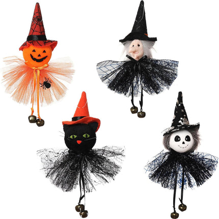 4-Piece Halloween Hanging Ornaments, Pumpkin Ghost Witch Black Cat Party Decor
