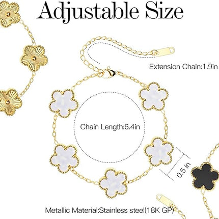 18K Gold Plated Clover Bracelet Set – Flower, Leaf & Lucky Clover Bracelets for Women