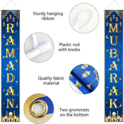 Ramadan Mubarak Eid Kareem Banner – Muslim Porch Door Sign for Indoor/Outdoor Decor