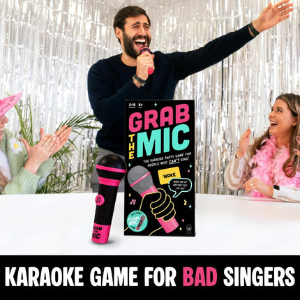 Grab The Mic Family Karaoke Board Game with Foam Mic Ages 8+ 2-10 Players