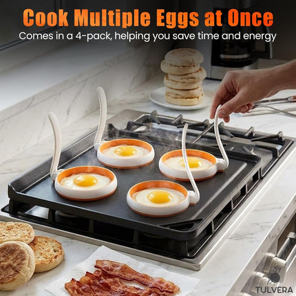 4-Pack Silicone Egg Rings, Round Egg Molds for Griddle, Skillet & Pancakes