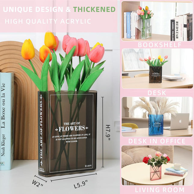 Book-Shaped Flower Vase – Black Acrylic Vase for Bedroom & Home Office Decor