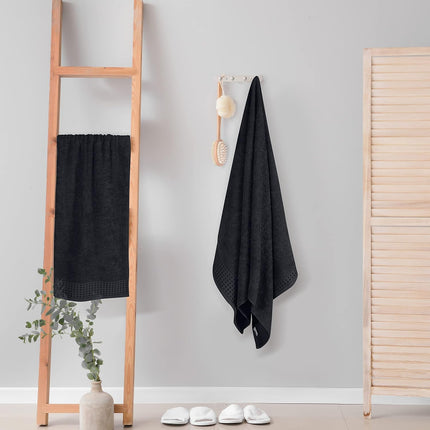 2 Pack Oversized Cotton Bath Towels 28x55, Soft Absorbent Quick Dry, Black