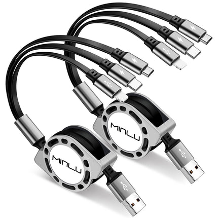 2-Pack 4ft Retractable Multi Charging Cable – 3-in-1 USB-C/Lightning/Micro