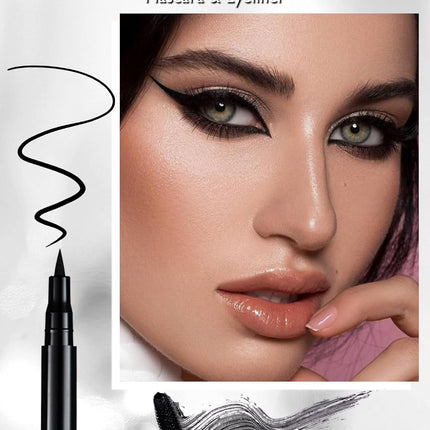 Black Waterproof Mascara & Eyeliner Set 5D Silk Fiber Volume Lengthening