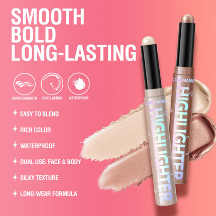 6-Color Cream Highlighter Stick Set, Blendable Luminous Glow Makeup Kit for Face