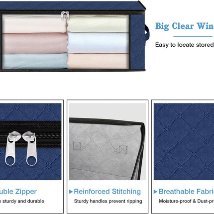 3-Pack Foldable Storage Bags – 35L with Clear Window & Handles, Blue