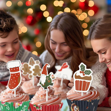 400PCS Christmas Cupcake Liners with 12PCS Toppers – Holiday Baking Set