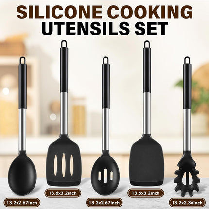 5Pc Silicone Cooking Utensils Set Heat Resistant Nonstick Kitchen Black