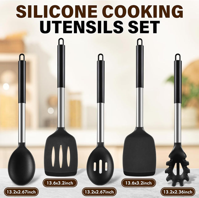 5Pc Silicone Cooking Utensils Set Heat Resistant Nonstick Kitchen Black