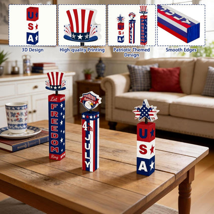 3 Pcs 4th of July Wooden Table Centerpieces Patriotic Tiered Tray Decor