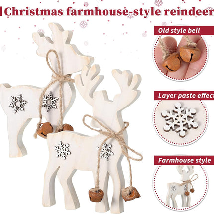 2PCS Wooden Reindeer Christmas Decorations – Tabletop Indoor & Outdoor Decor