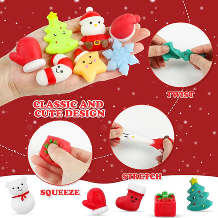24 PCS Holiday Mochi Squishy Fidget Toys for Kids Boys Girls Stocking Stuffers