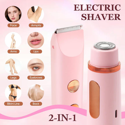 2 in 1 Women Electric Shaver Bikini Trimmer IPX7 Waterproof Wet Dry