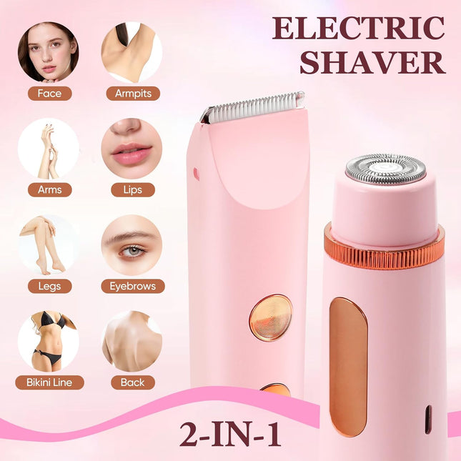 2 in 1 Women Electric Shaver Bikini Trimmer IPX7 Waterproof Wet Dry