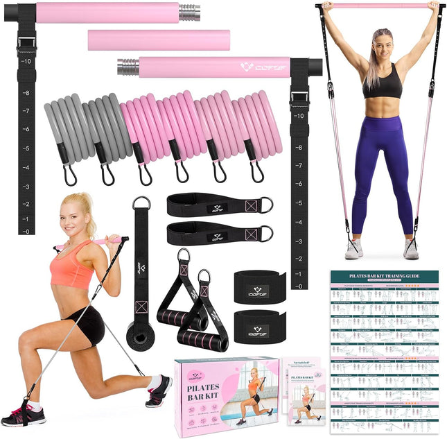 Pilates Bar Kit with Resistance Bands Portable Home Gym Full Body Workout Set