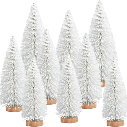 9PCS Mini Christmas Trees – Glitter Bottle Brush Tabletop Holiday Decor