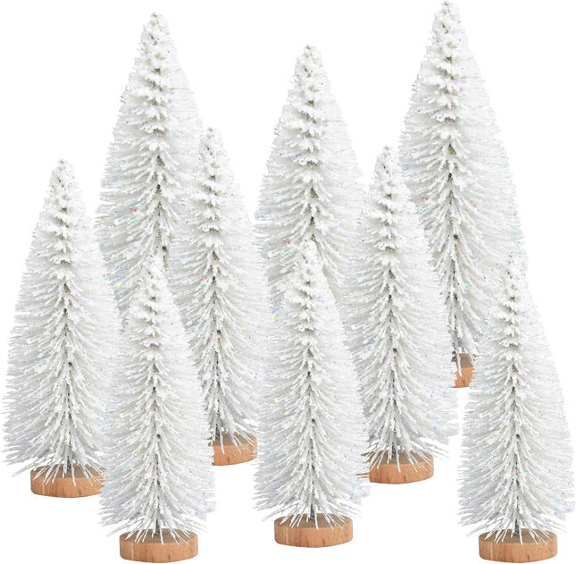 9PCS Mini Christmas Trees – Glitter Bottle Brush Tabletop Holiday Decor