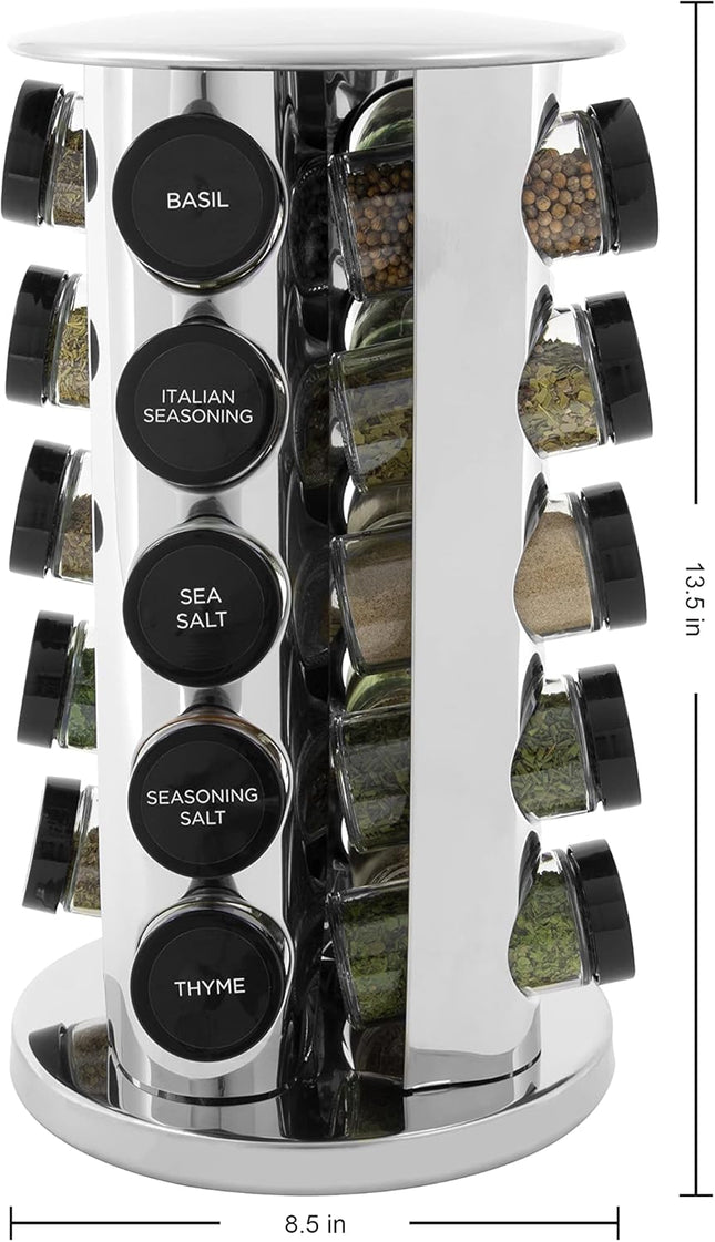 20-Jar Revolving Spice Rack with Free 5-Year Refills – Stainless Steel