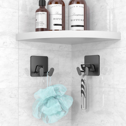 4 Pack Adhesive Shower Hooks Stainless Steel Razor Towel Holder Black