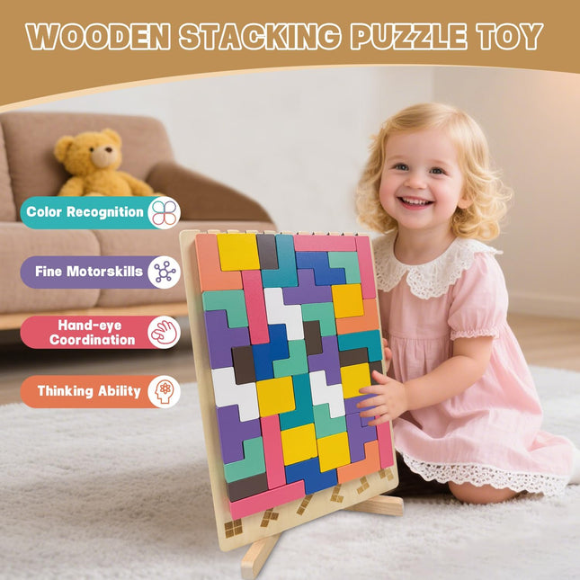 3D Wooden Stacking Puzzle Toy – Montessori Brain Teaser for Kids 4–6