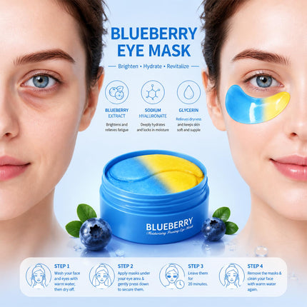 Blueberry Eye Patches 60PCS, Hydrating Under Eye Masks for Dark Circles & Puffiness