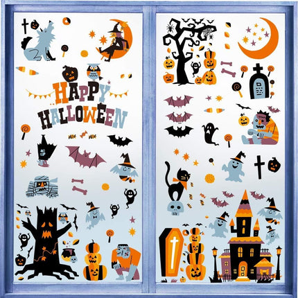 Halloween Window Stickers, 10-Sheet Reusable Clings & Decals for Indoor Outdoor Decor