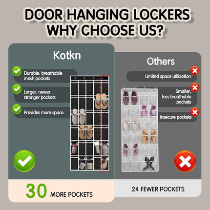 Over Door Shoe Organizer 30 Mesh Pockets, Large Hanging Closet Storage Rack