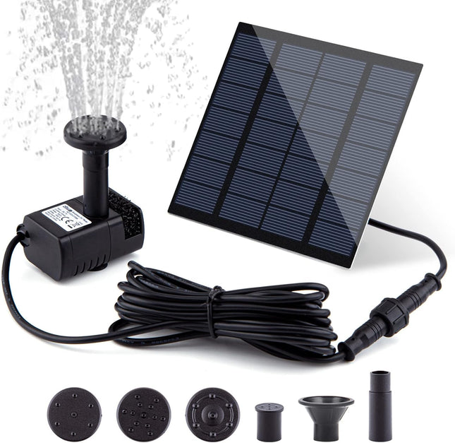 Solar Fountain Pump Kit, 1.8W with Separate Panel & 4 Nozzles for Outdoor Use