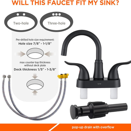 Matte Black Bathroom Faucet – 2-Handle Centerset with Pop-Up Drain