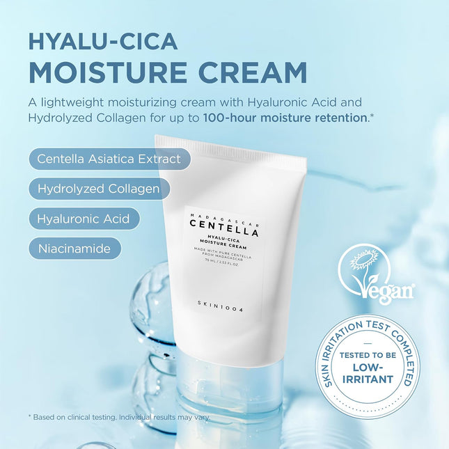 Hyalu-Cica Moisture Cream 2.53oz, Hyaluronic Acid Centella Gel Face Moisturizer
