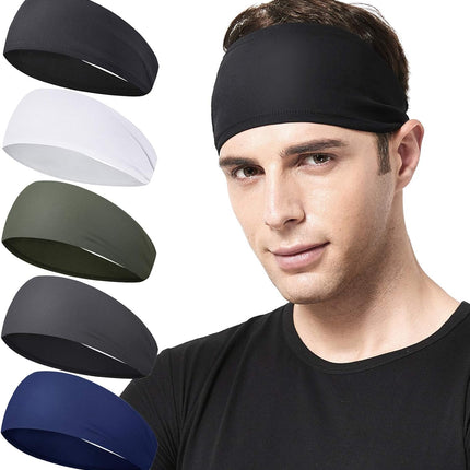 5-Pack Men's Moisture-Wicking Sports Headbands, Sweatbands for Running & Cycling
