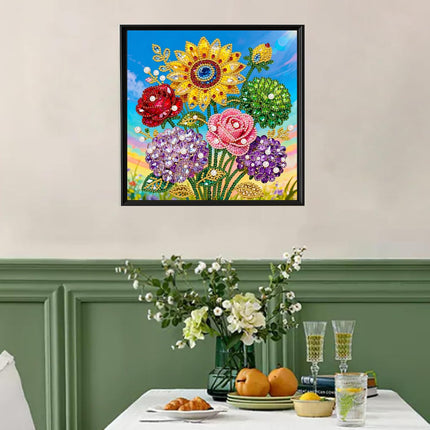 12x12" Flower Diamond Art Pearl Painting Kit, DIY Gem Dot Craft, White Home Wall Decor