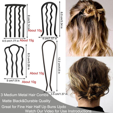7PCS Metal Hair Side Combs, U-Shape Hair Fork Clips for Updos & Buns, Fine & Thick Hair