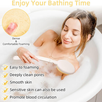 19" Long Handle 3-in-1 Shower Brush, Body Scrubber, Bath Sponge & Lotion Applicator