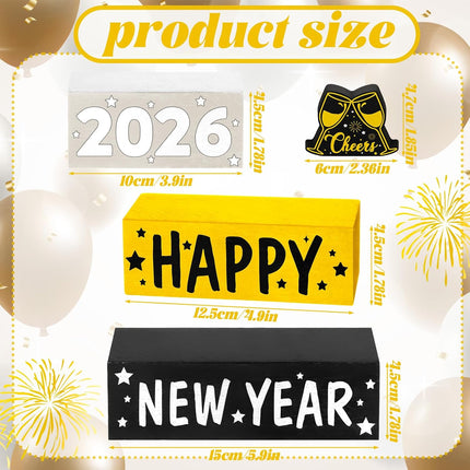 4-Piece New Year 2026 Wooden Block Decorations – Tabletop & Mantle Decor