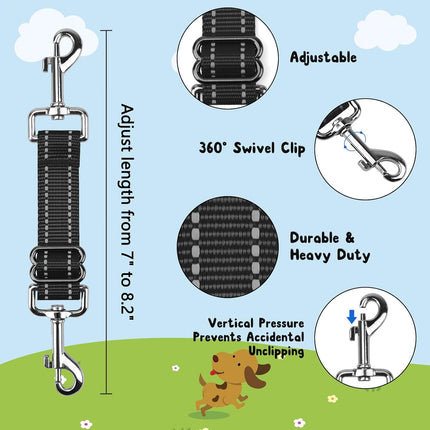 2 Pack Dog Harness to Collar Safety Clips Adjustable Prong Backup Clasp
