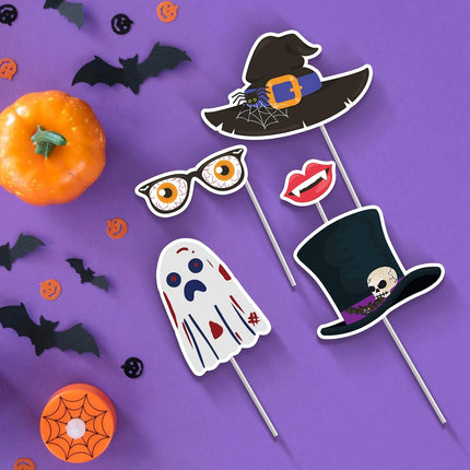 25-Piece Halloween Photo Booth Props Kit, Pumpkin Bat Ghost Skull Witch Party Decor