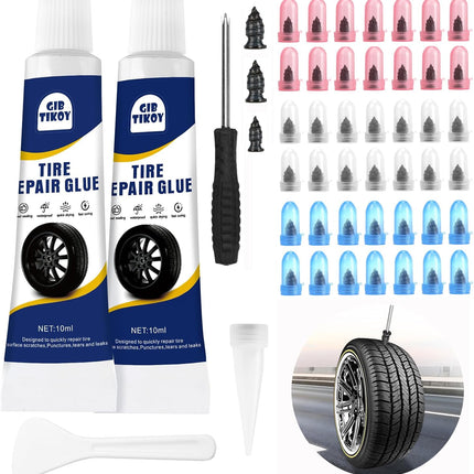 42PCS Tire Repair Plug Kit, 3 Sizes Self-Sealing Rubber Plugs with Sealant & Tool