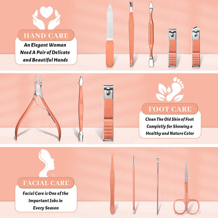 Rose Gold 12-in-1 Nail Care Set – Complete Manicure & Pedicure Kit for Travel