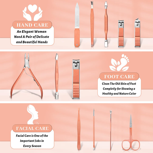 Rose Gold 12-in-1 Nail Care Set – Complete Manicure & Pedicure Kit for Travel
