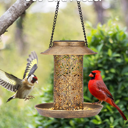 Solar Bird Feeder – Metal Hanging Feeder for Cardinals & Wild Birds