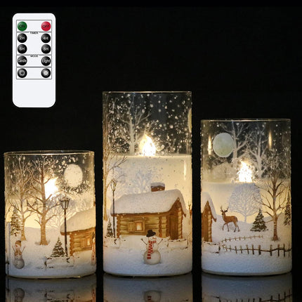 Snowman LED Flameless Candles – Real Wax Pillars 3”,5”,6” with Remote & Timer