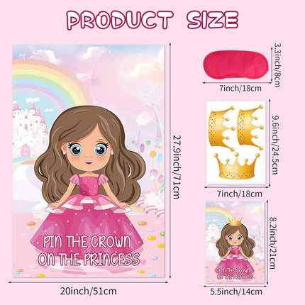 Pin The Crown on The Princess – Party Game with 24 Stickers for Girls' Birthday