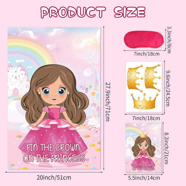 Pin The Crown on The Princess – Party Game with 24 Stickers for Girls' Birthday