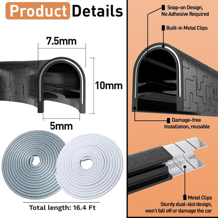 16.4Ft Car Door Edge Guards, 5m U-Shape Rubber Protector Trim, Black