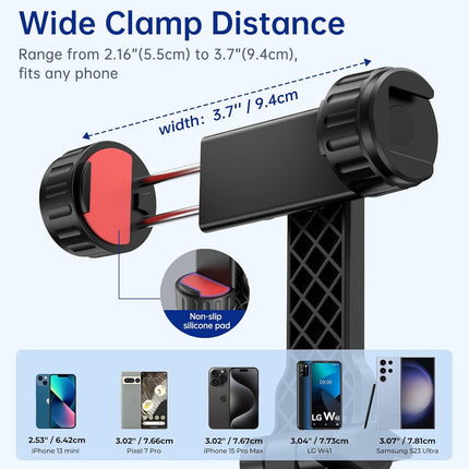 Universal Tripod Phone Mount – 360° Rotate, 180° Tilt with Cold Shoe Adapter